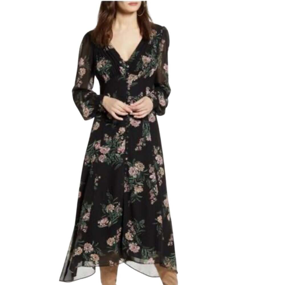 ASTR Women’s Black and Pink Floral Midi Dress